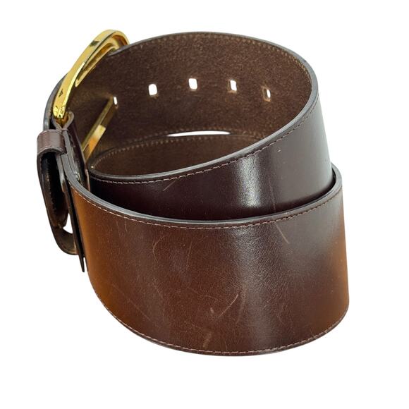 Ellen Tracy Wide Italian Leather Belt Small Women’s Brown Oversized Gold Buckle - Picture 7 of 10